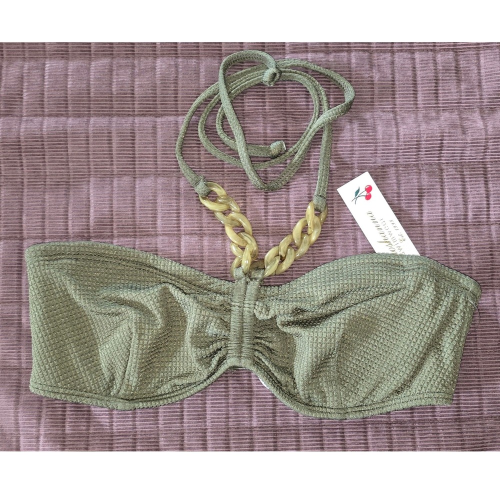 NWT Shoshanna Chainklink Bandeau Bikini Top Olive Waffle Underwire Women SZ B